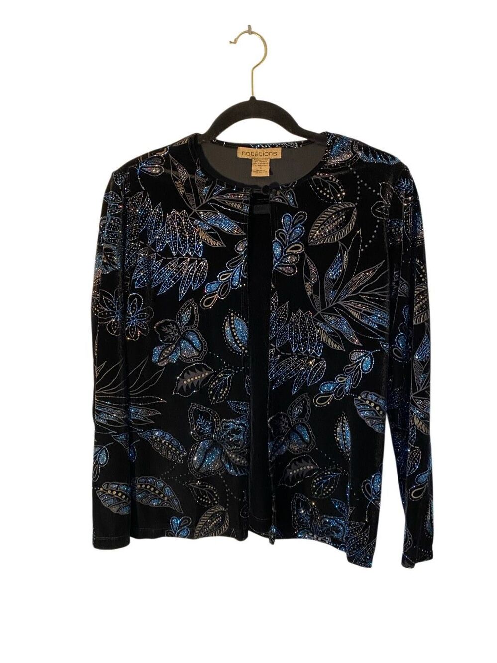 VTG notations velvet, glitter, leaf print cardigan & tank fairy whimsigoth 90s S